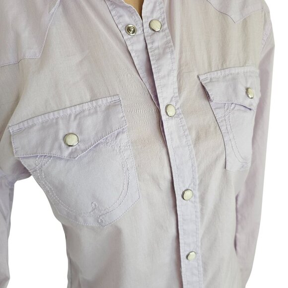 True Religion Light Pastel Purple Collared Button Up Blouse Sz S - Picture 2 of 7